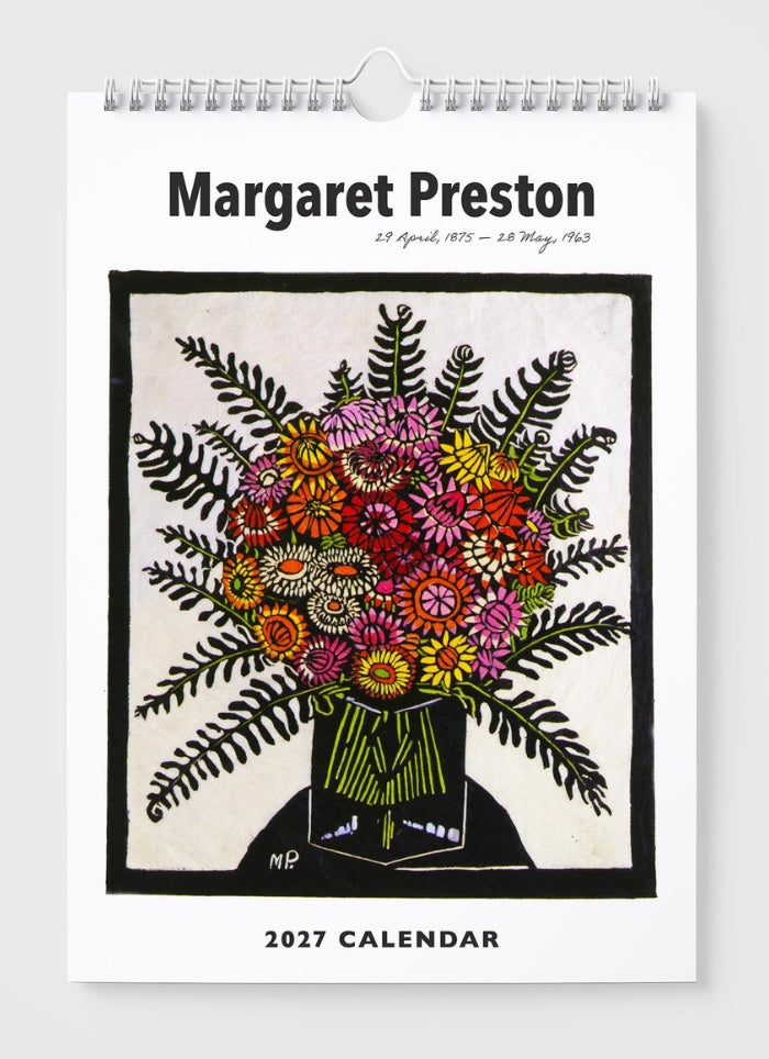 Calendar cover featuring a floral illustration with 'Margaret Preston' text