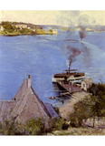 Art Card -  Arthur Streeton's From McMahon's Point Fare One Penny Impressionist-style painting of a harbour scene with a steamboat emitting dark smoke beside calm blue water, with buildings, trees, and distant shoreline visible.