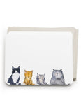 Note card with illustrations of four cats on a white background