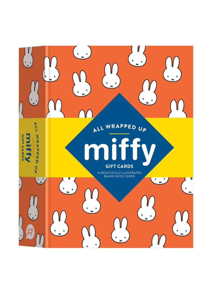 Box of miffy gift cards with orange background and white bunny pattern