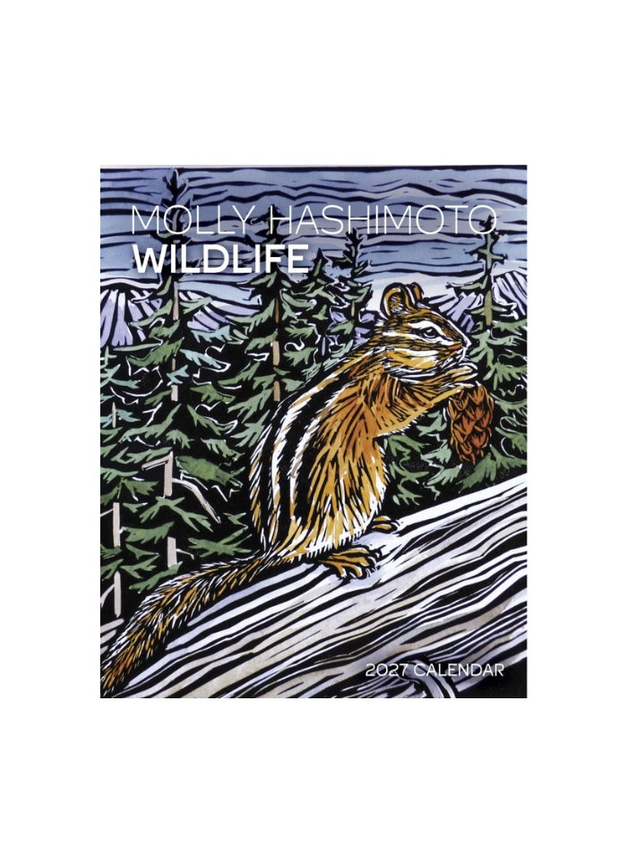 Calendar cover with a chipmunk illustration and 'Molly Hashimoto Wildlife' text on a white background