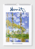 2027 calendar with a painting of trees and sky by Monet on a white background