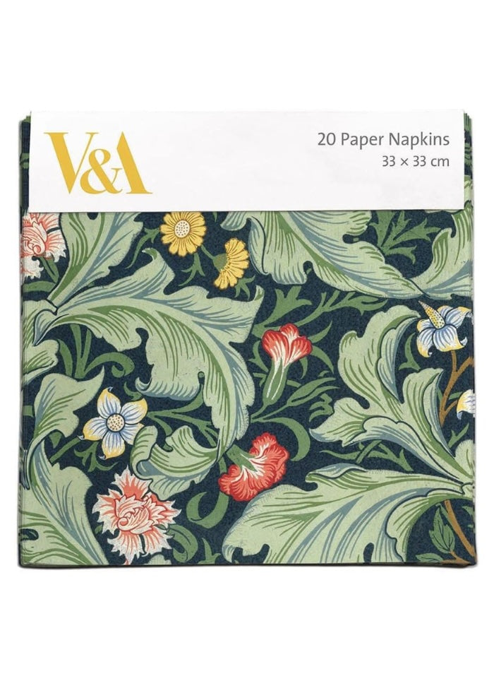 Pack of paper napkins with floral design and V&A branding