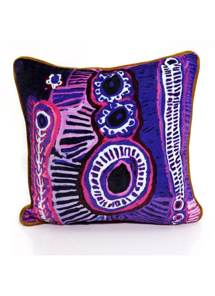 Decorative pillow with a colorful abstract pattern on a white background