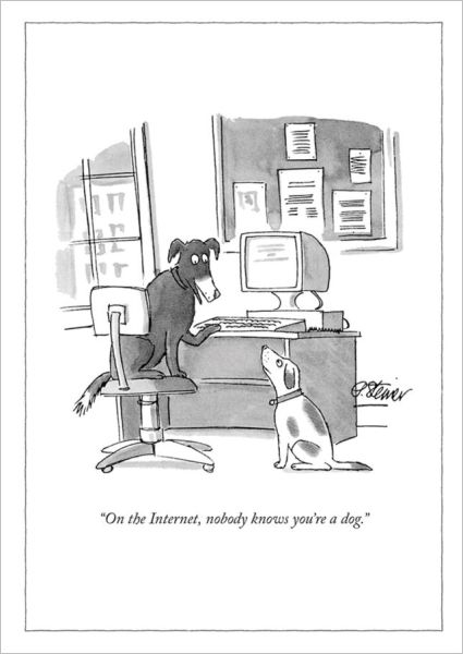 2 dogs on a computer - On the Internet, nobody knows you're a dog.