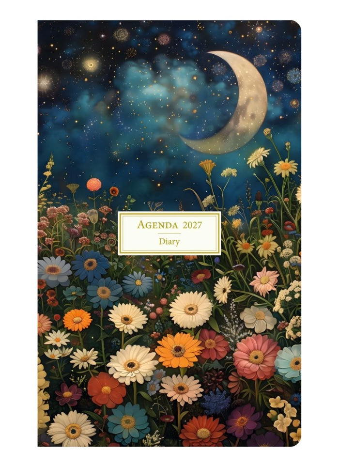 Agenda 2027 diary with floral design and night sky illustration