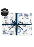 Gift box with blue and white pattern and navy ribbon, featuring '100% Melbourne Designed & Made' label.
