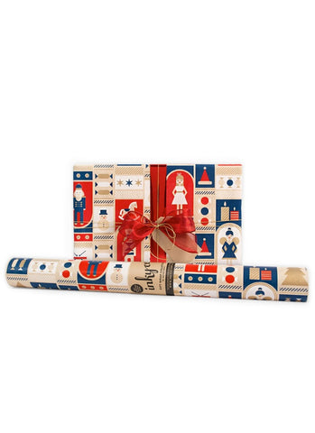 Gift wrap roll with decorative pattern on a white background
