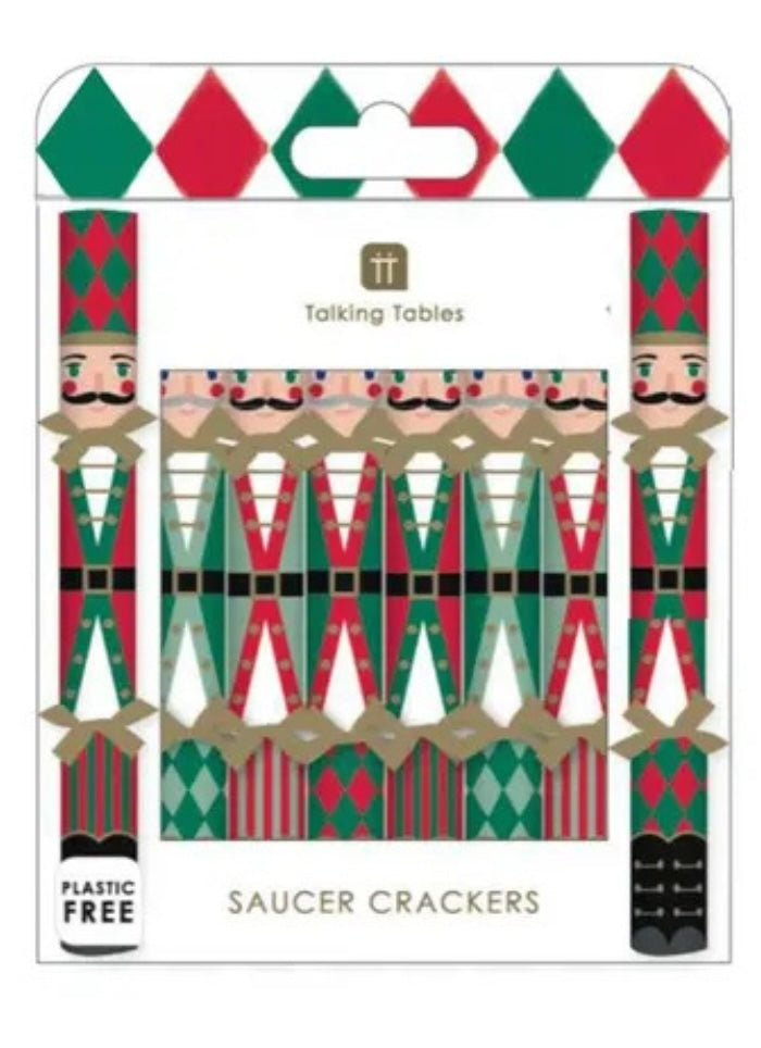 Mini Saucer crackers. Green and red Nutcracker