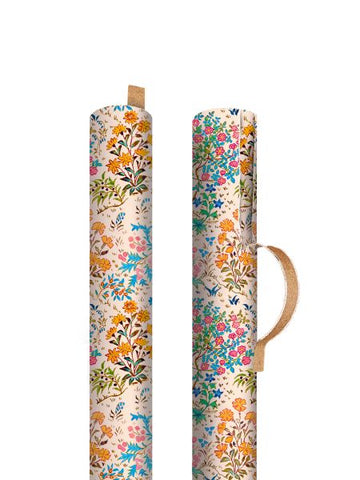 Two floral-patterned yoga mats with handles on a white background