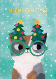 Cat with glasses and christmas trees