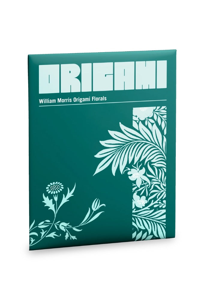 Teal package titled 'William Morris Origami Florals' with floral designs on a white background