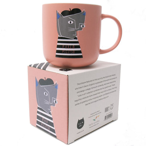 A pink mug with Pablo Picatso on it - a Niaski design.