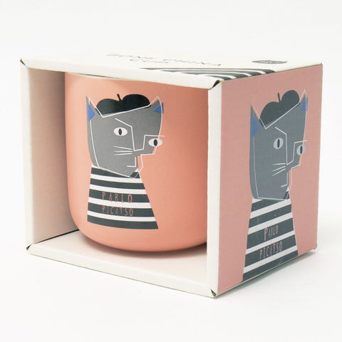 A pink mug with Pablo Picatso on it - a Niaski design.