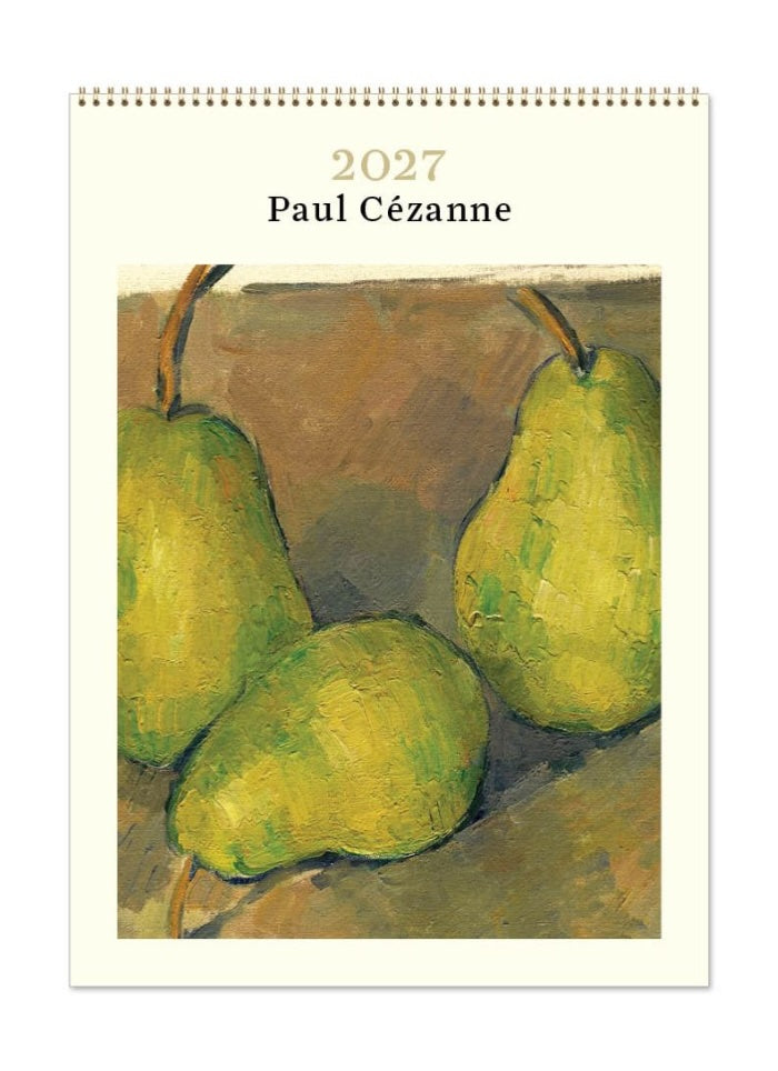 Calendar cover featuring a painting of three green pears by Paul Cézanne with the year 2027.