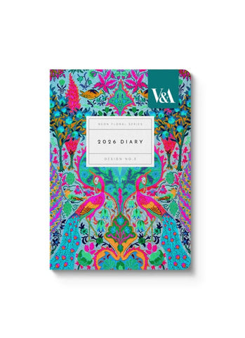 V&A A6 Small Diary 2026 - Neon Floral Peacock
