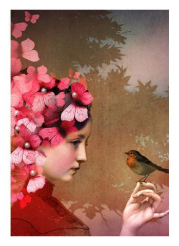 Catrin Welz-Stein Card - Pink Butterfly Girl and Bird