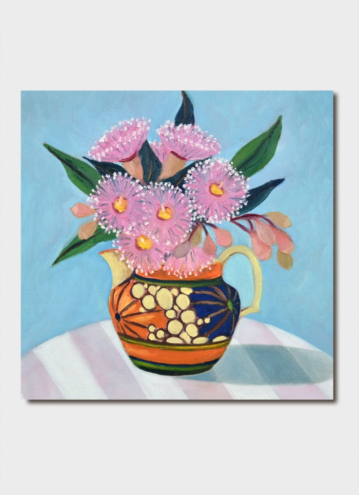 Pink Gum Blossoms in Clarice Cliff Jug - a John Klein card.