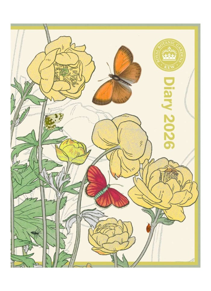 Diary cover with floral and butterfly design, featuring the year 2026.