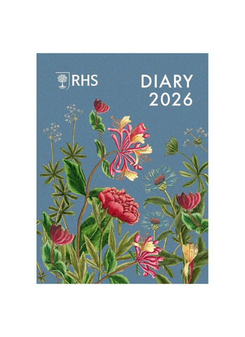 RHS Diary 2026 with floral design on a blue background