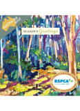 A Christmas greeting card featuring an expressive, colorful forest painting with trees and a sunlit path. The card includes a gray diagonal banner reading 'AUSTRALIAN artist' and a white oval badge at the lower right that says 'SEASON'S Greetings' and 'RSPCA 10 Charity Christmas Cards 10 Charity Christmas Cards'.