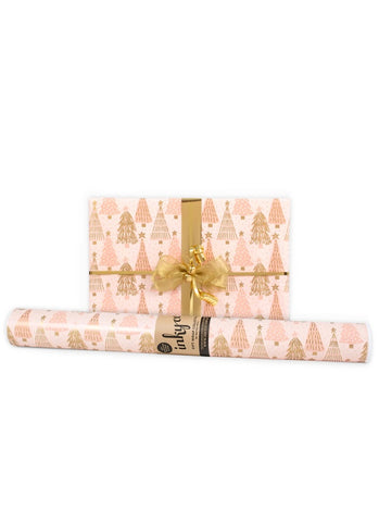 Roll of decorative paper with gold trees on a white background