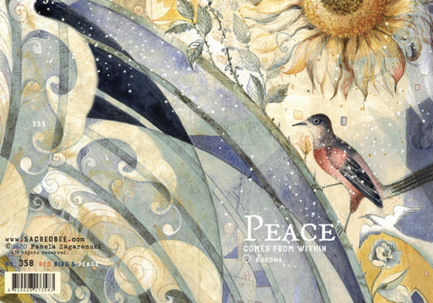 Sacredbee Christmas card - Red Bird Peace - open flat