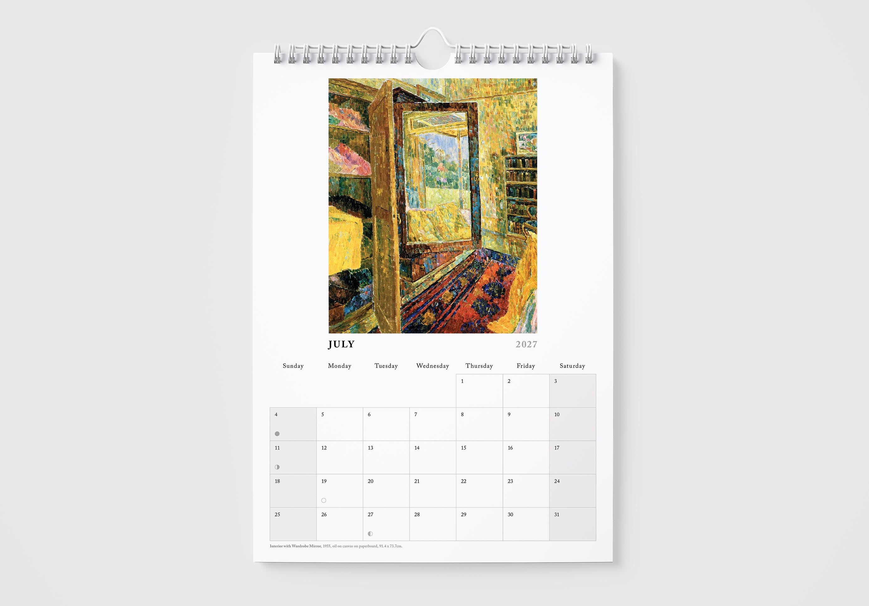 Calendar with a painting of an open door on a white background