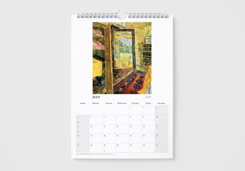 Calendar with a painting of an open door on a white background