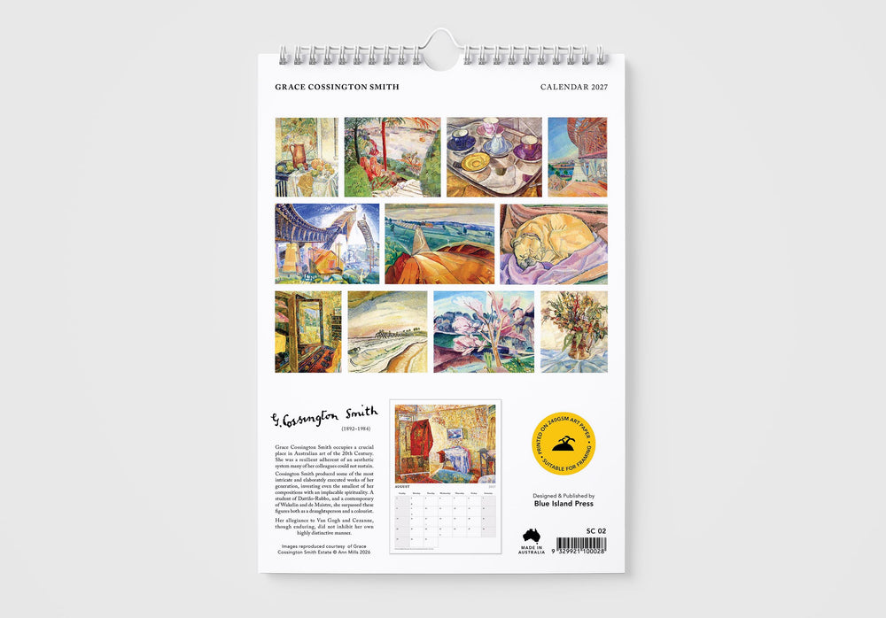 Calendar with artistic images on a white background
