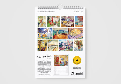 Calendar with artistic images on a white background