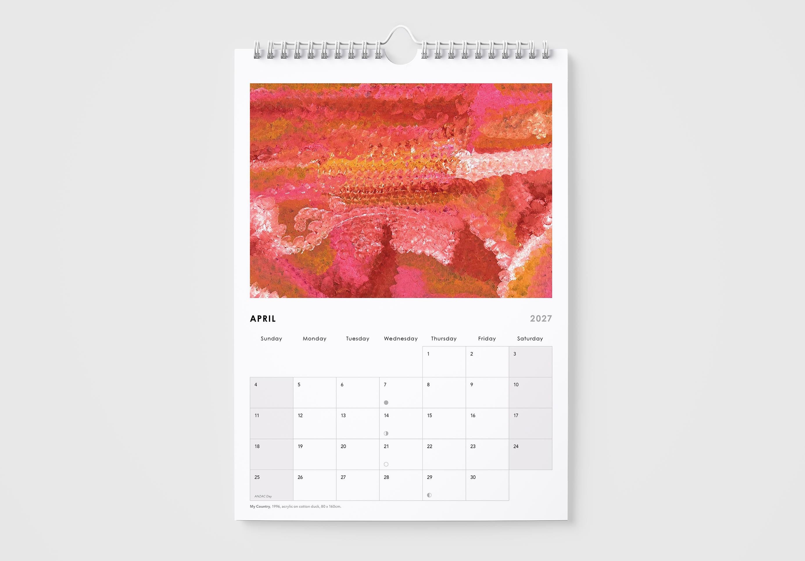 Calendar with a colorful abstract design on a white background