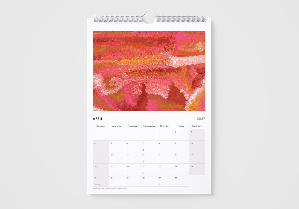 Calendar with a colorful abstract design on a white background