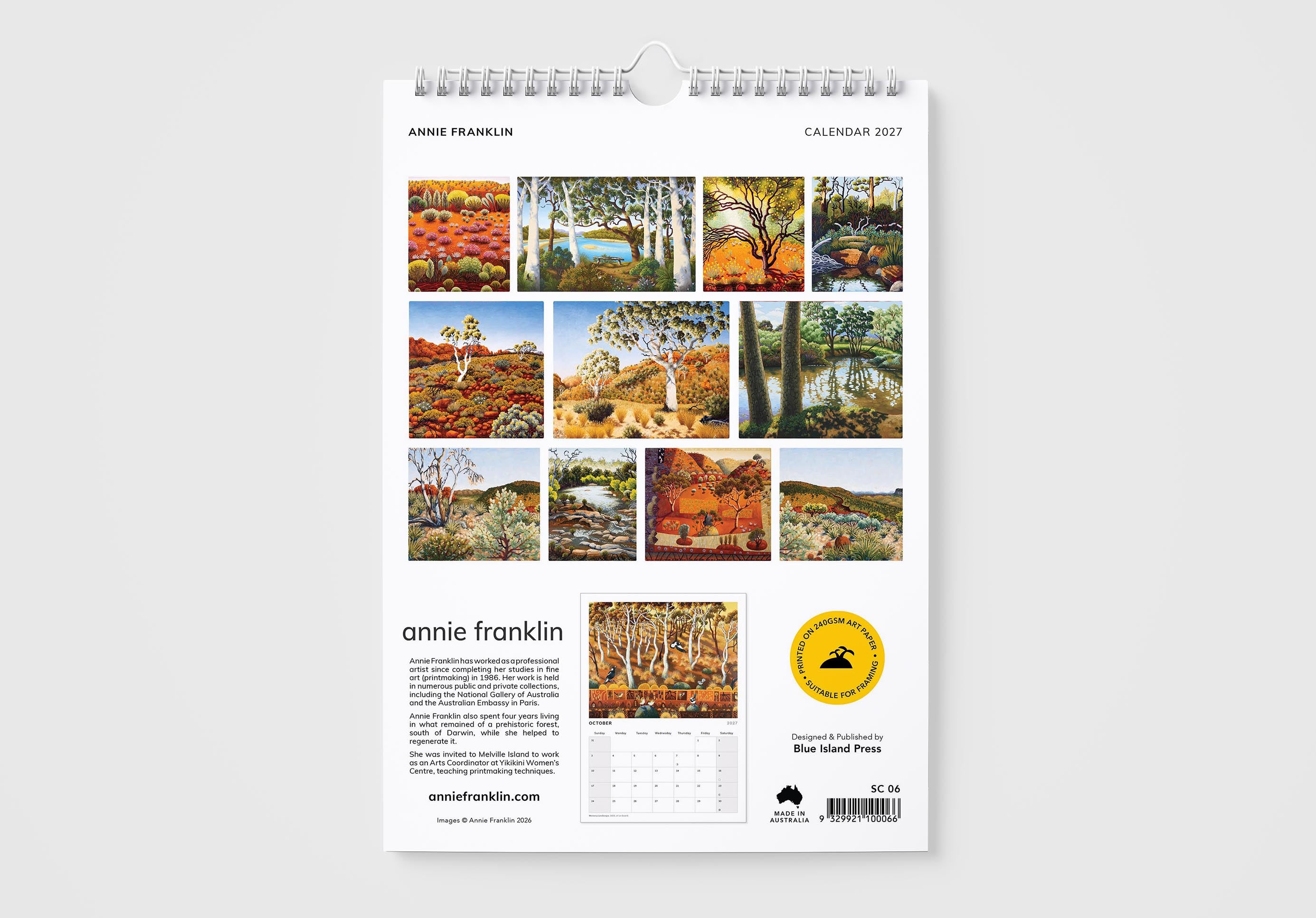 Wall calendar with nature-themed images on a white background