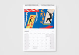 Calendar with a colorful circus-themed cover on a white background