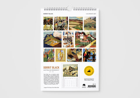 Calendar with artistic illustrations on a white background