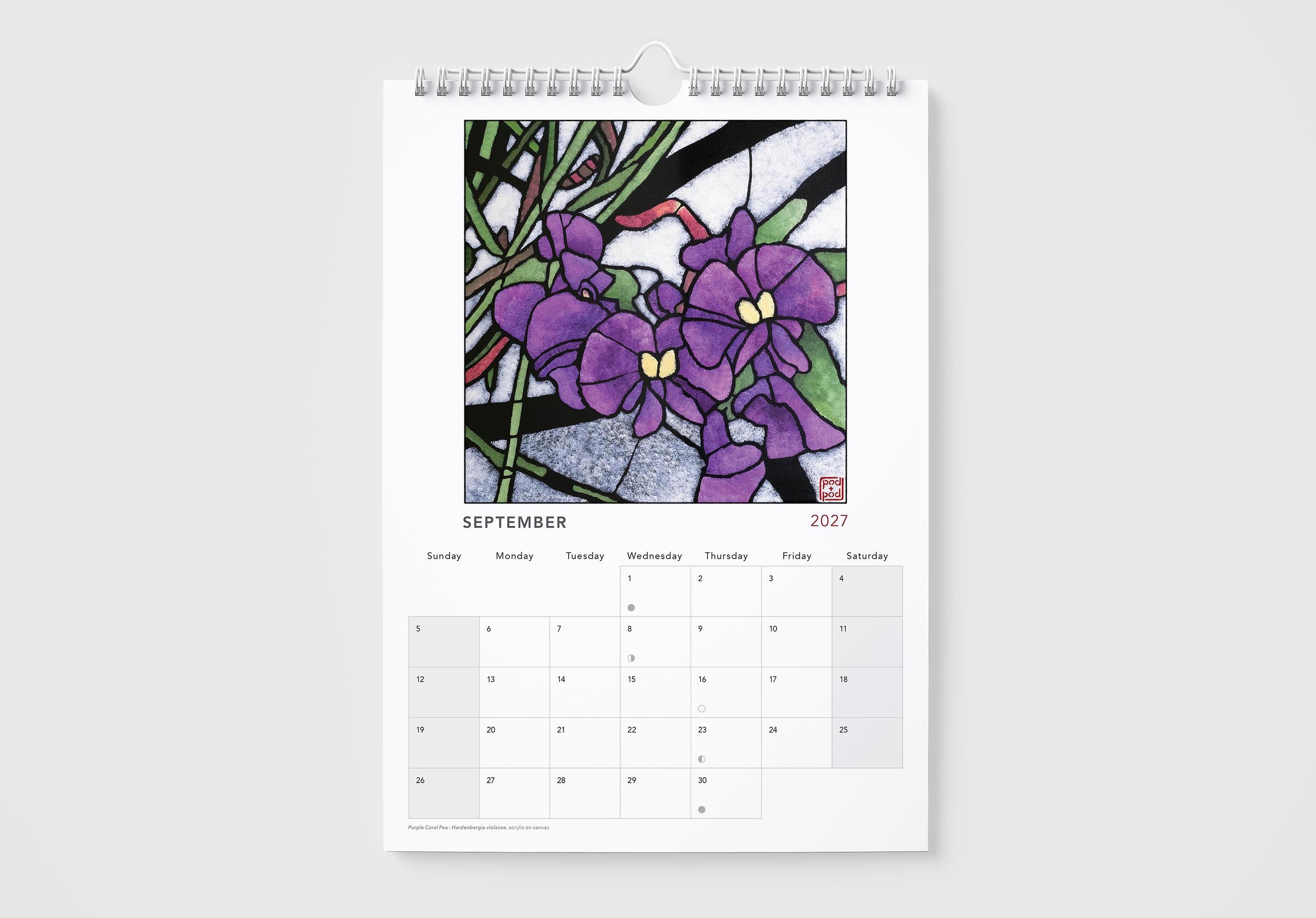 Calendar with a floral design on a white background