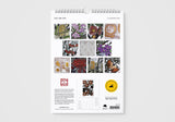 Calendar with floral and nature-themed design on a white background