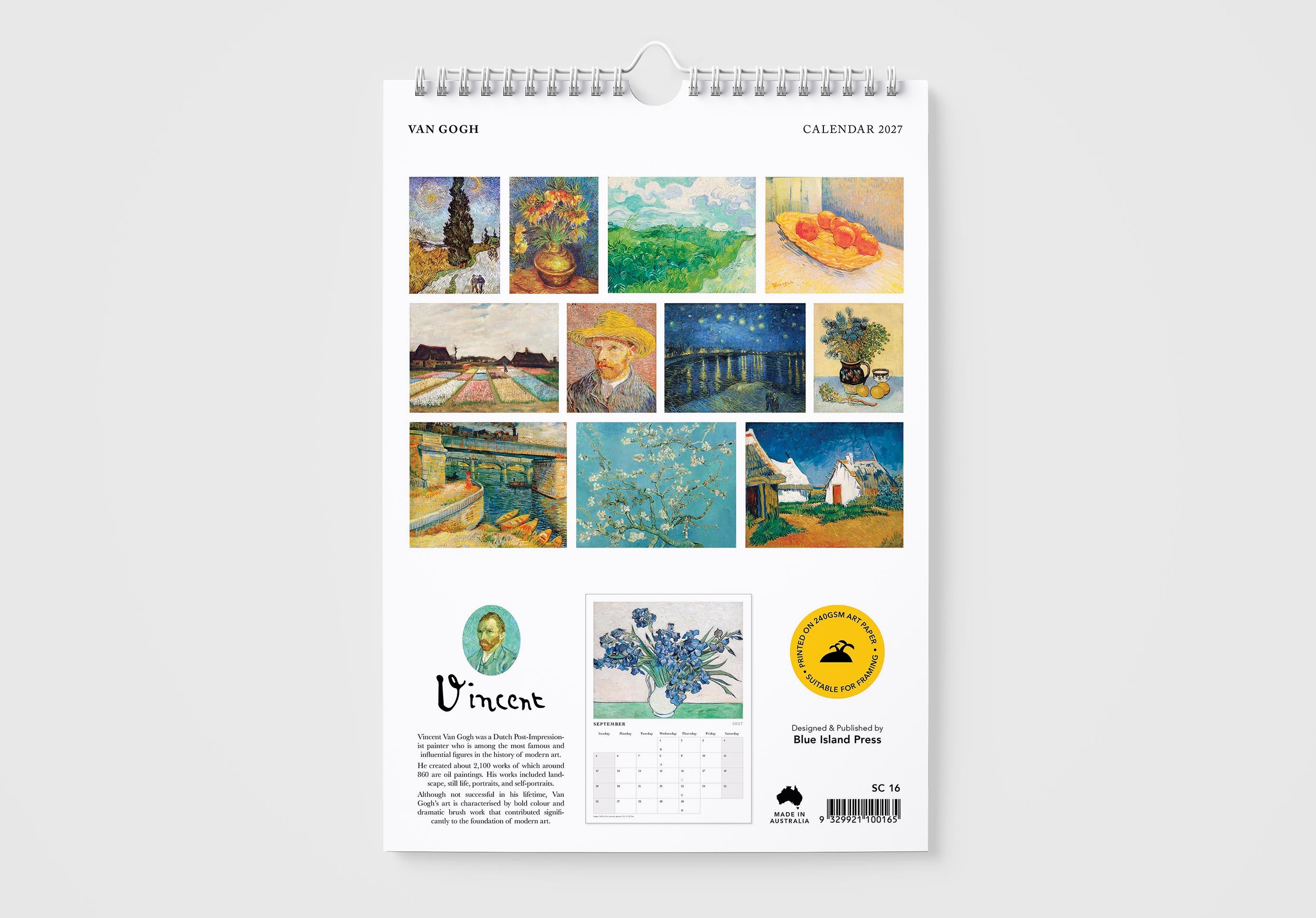 Van Gogh calendar with various artworks on a white background