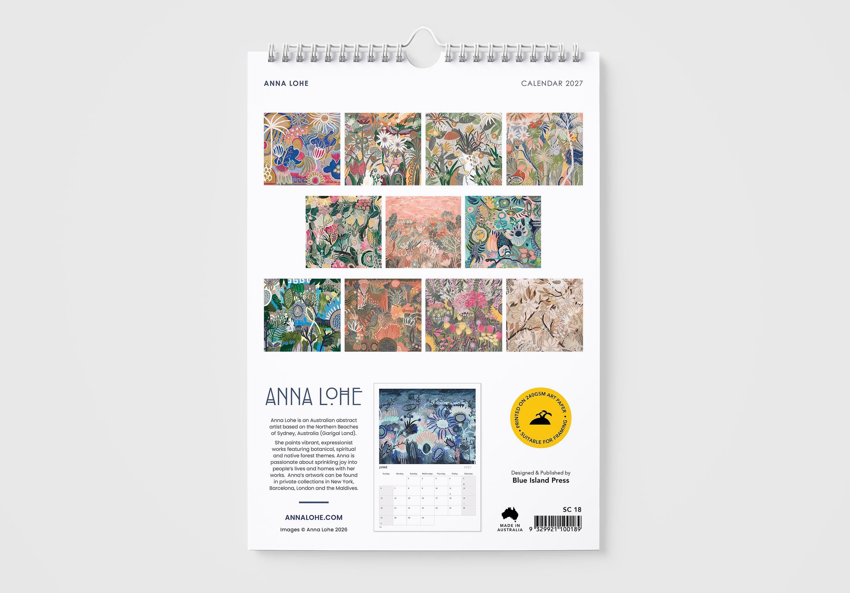 Floral patterned calendar with brand name on a white background