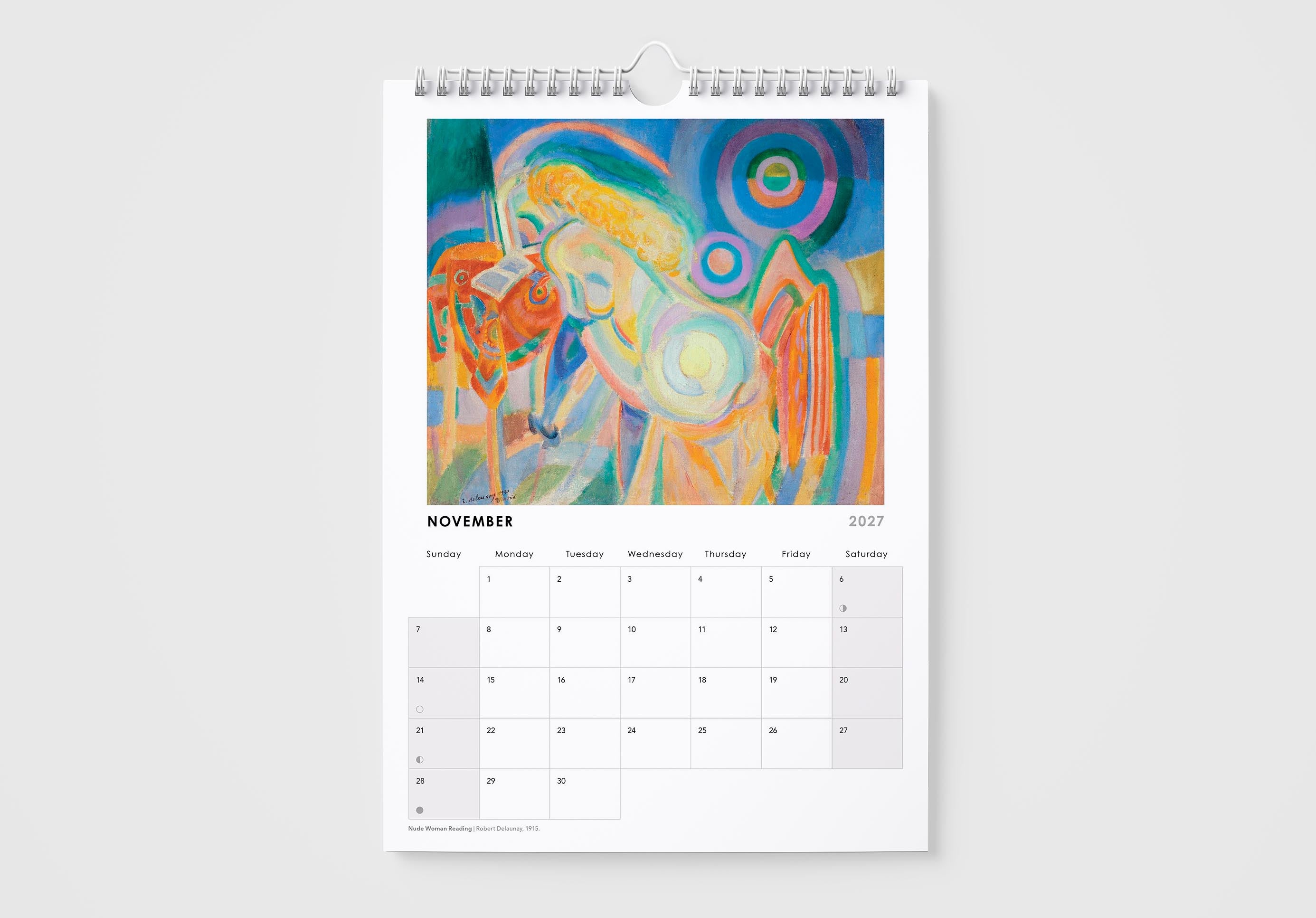 Calendar with a colorful abstract design on a white background
