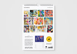 Calendar with colorful abstract art designs on a white background