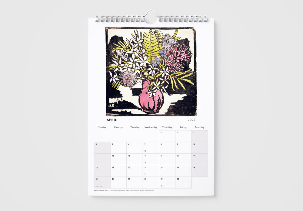 Calendar page for April with a floral design on a white background