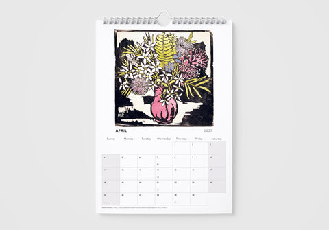 Calendar page for April with a floral design on a white background