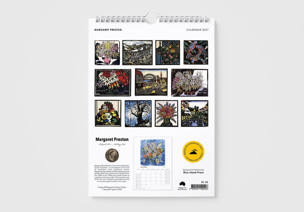 Calendar with artwork by Margaret Preston on a white background