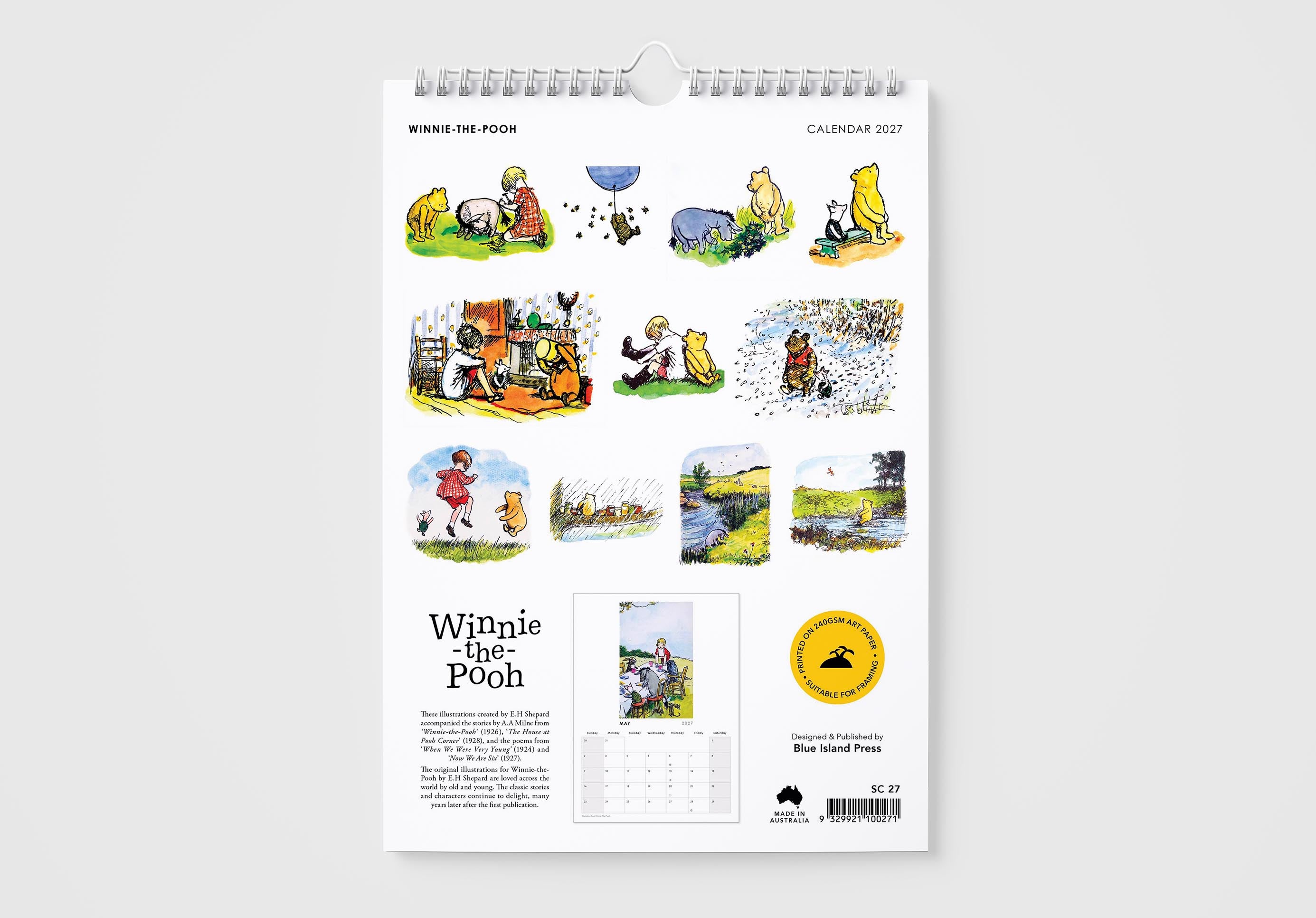 Winnie the Pooh calendar with illustrations on a white background