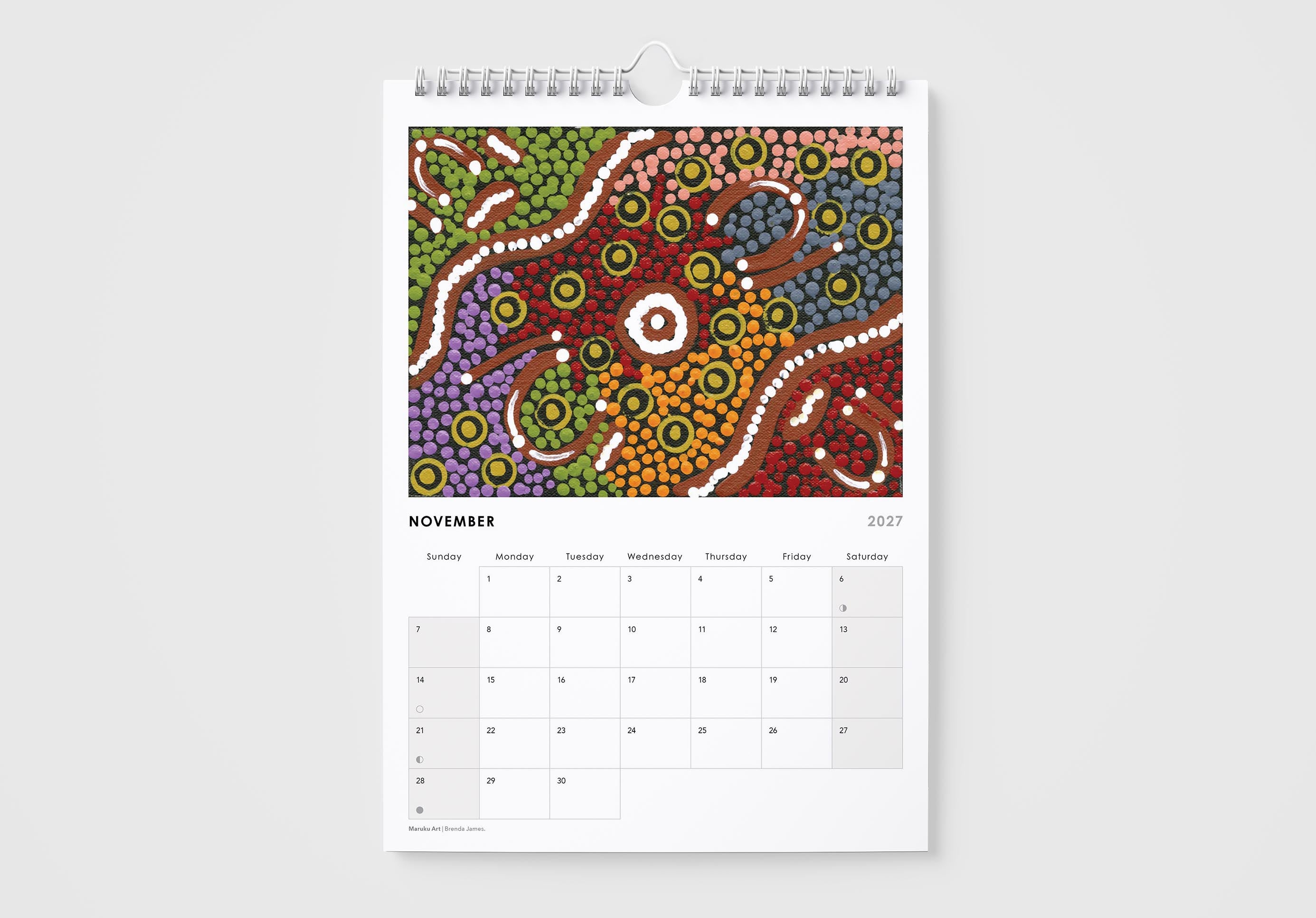 Calendar with a colorful abstract design on a white background