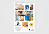 Calendar with artistic illustrations on a white background