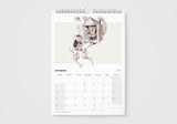 Calendar for September 2023 with a black and white illustration on a light gray background