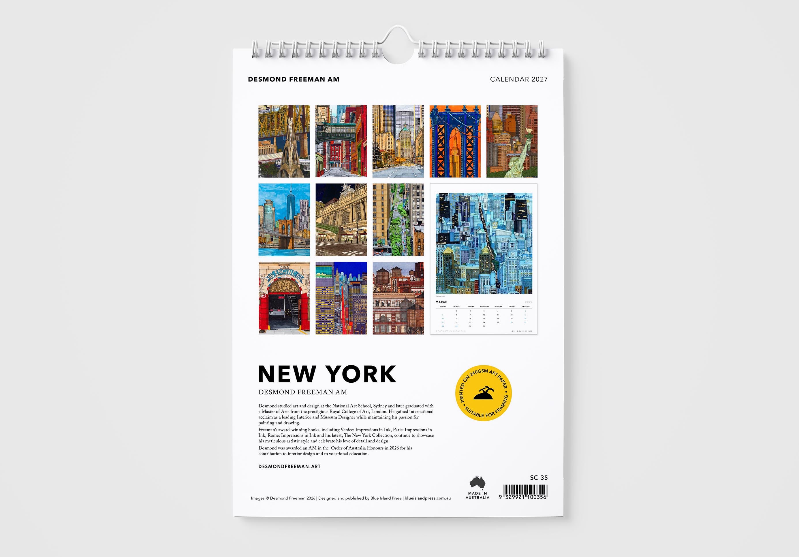 Calendar with New York cityscape images on a white background